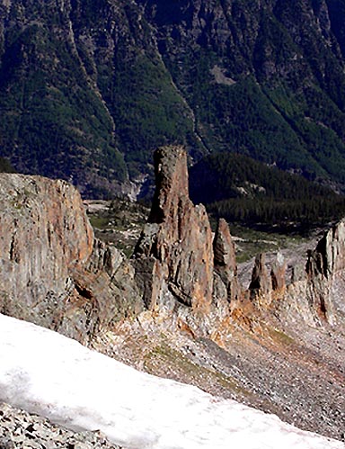 The Chimneys of Treasure Mountain seen from the Treasure Mountain summit ridge