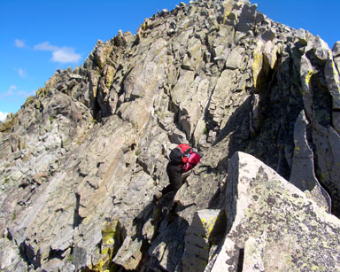 Gerry on the class 3 sequence below the first false summit