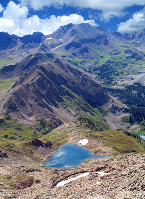 Evident Elk Magic. Triangle Peak over the splendid, unnamed lake at 12,146 feet, northwest of Copper Lake