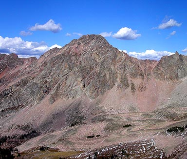 The west face of Island Lake Peak seen from the east slopes of Point 11,667 to the southwest
