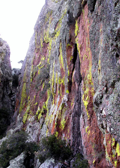 The colorful wall above the crux pitch