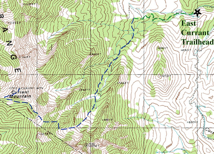 Map of the route up Currant Mountain