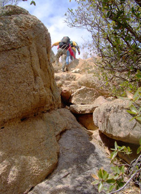 Climbing up a passage above the initial slabs