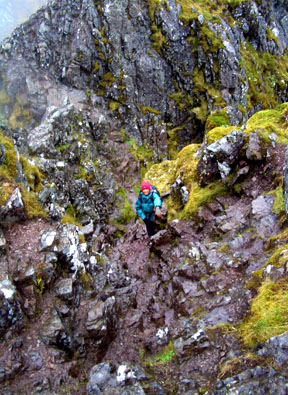 Jennifer on the often exposed and always interesting Aonach Eagach Ridge