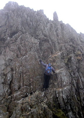 Gerry enjoying the scintilating scrambling on the upper part of the Crib Goch Route