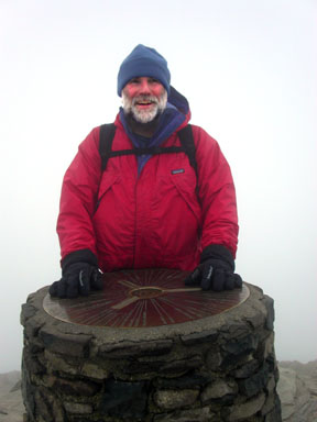 In spite of persistent fog, wind, and rain, we found the summit of Snowdon