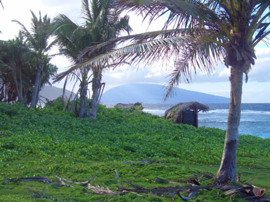 The looming bulk of Lata Mountain as seen from Ofu Island