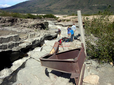 Safely across the jump, we examined the remains of a once-sturdy bridge 
				that was easily mangled by flood waters