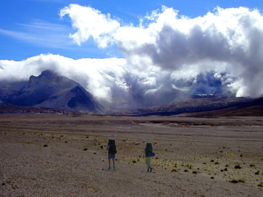 Clouds boiled over the peaks at the head of the valley as we approached