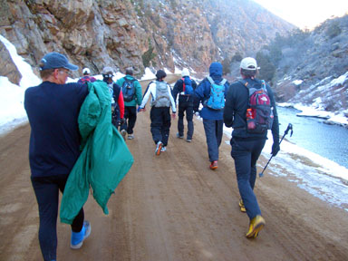 The team heading back down Waterton canyon